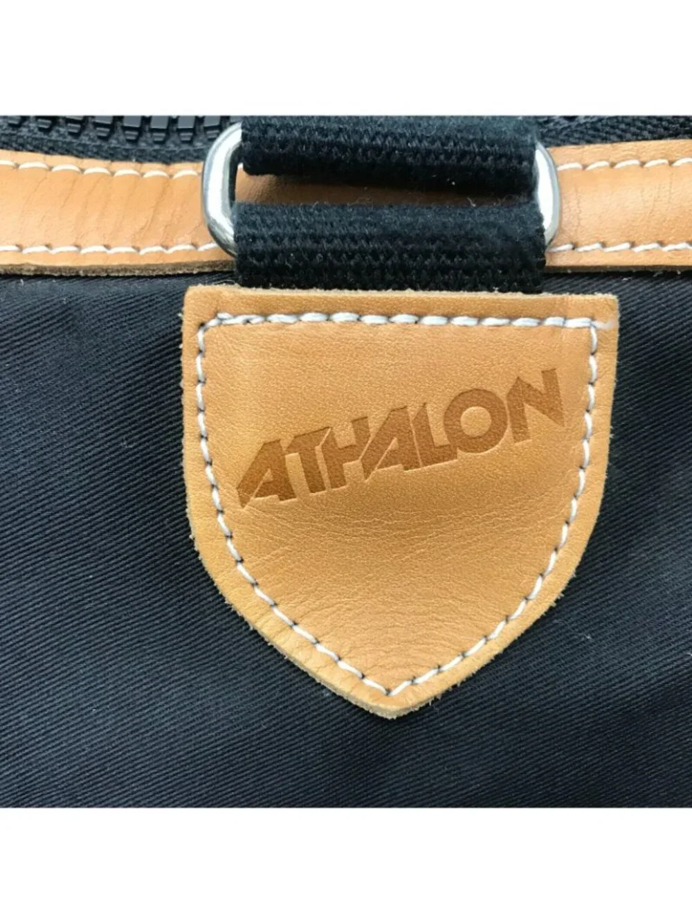 ATHALON Black Canvas Duffle Bag Shoulder Strap Expandable Leather Trim 19X15X13